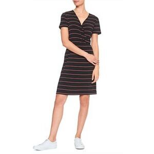 Banana Republic Stripe Faux Wrap dress black and red size Medium